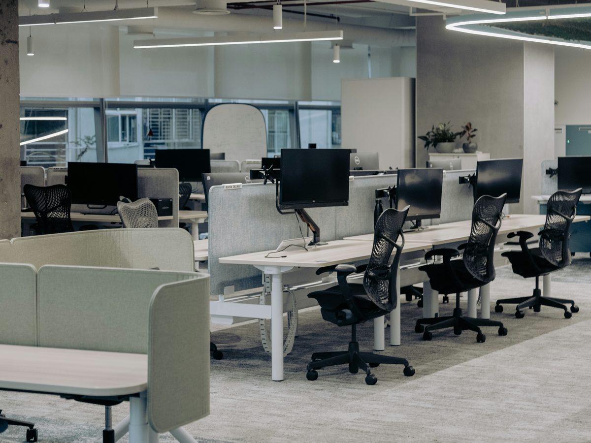 Open-plan office with rows of desks