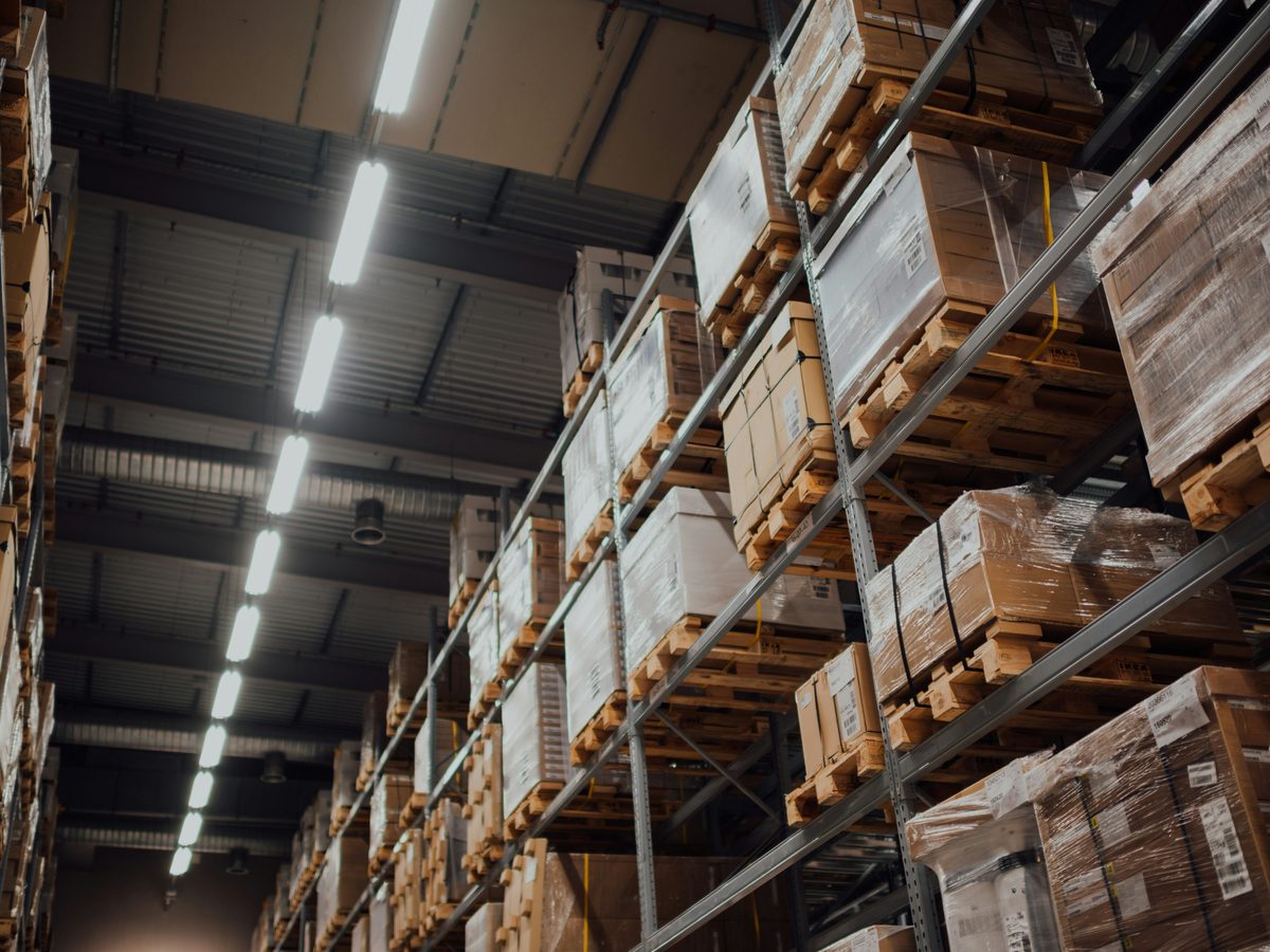 Pallet racking in a logistics warehouse